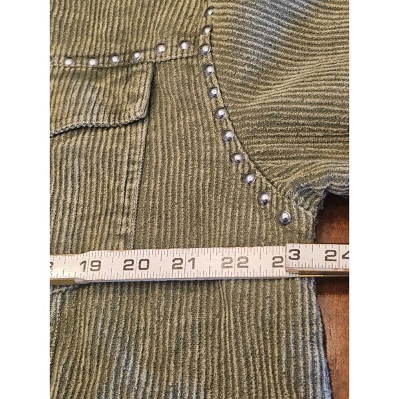 Studded Fringe Corduroy Jacket Green Snap Button Closure By Blue B Collection Si - Picture 11 of 15